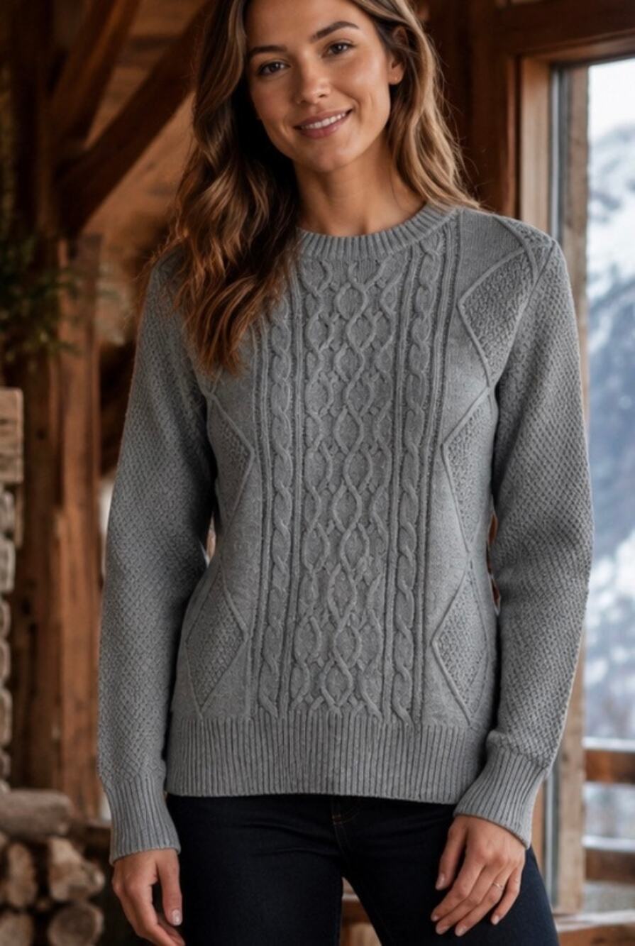 Lachlan British cable knit fisherman sweater Wool blend light gray S